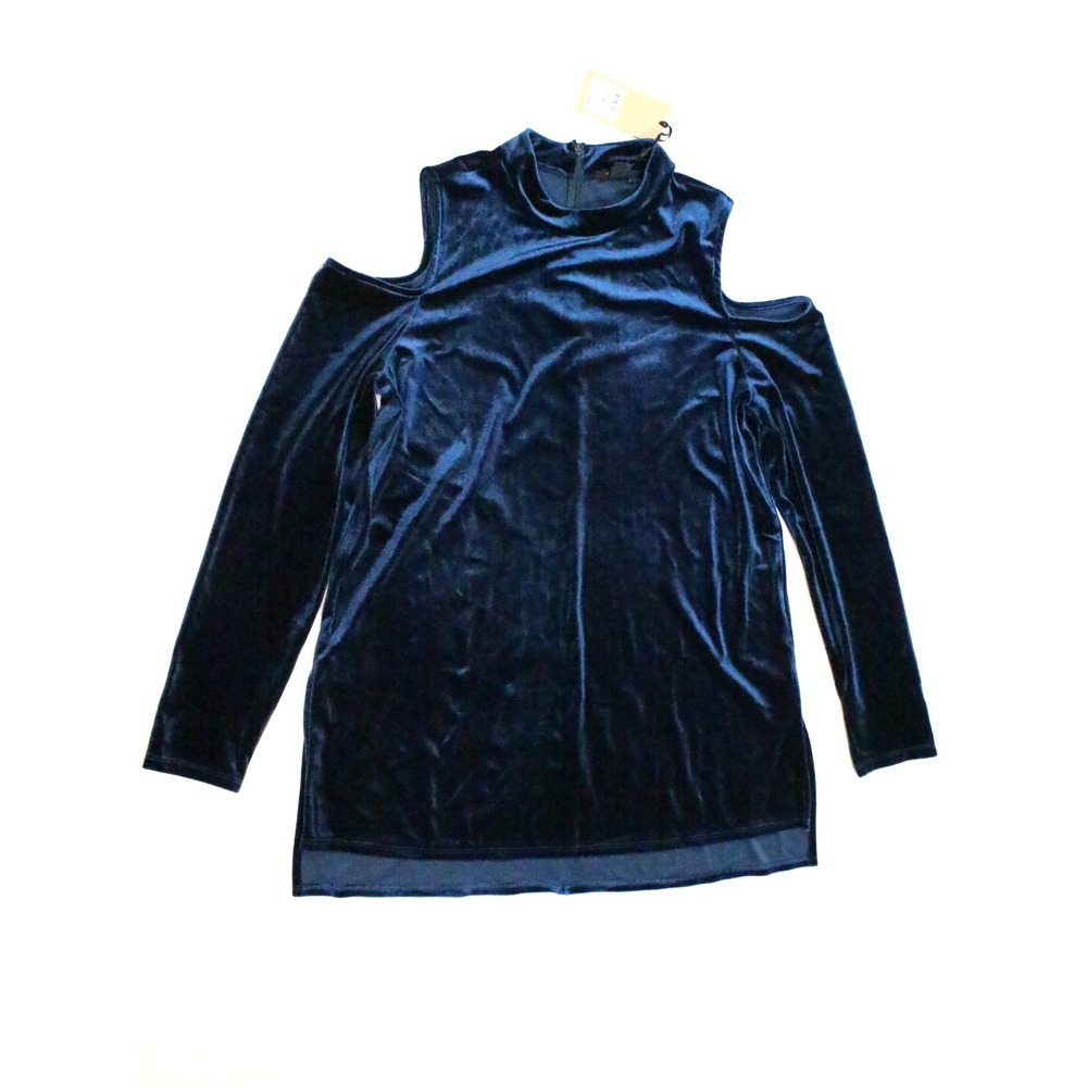 Halogen Velvet Cold Shoulder‎ Top Blue Ceramic NWT $59 Size M